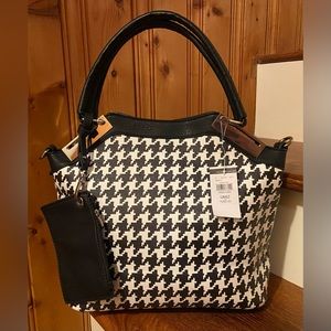 NWT Black Rivet/Wilson’s Leather Houndstooth Tote Handbag